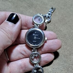 Genevex Silver Quartz Watch with Black Dial